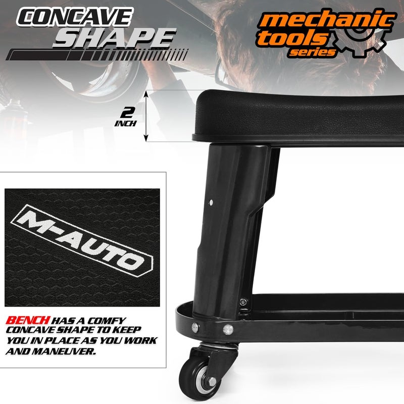 M-AUTO Heavy Duty Garage Rolling Work Seat 300LBS Capacity Mechanics Stool with Wheels, Equipment Tray and Tool Rack, Rectangle Mechanic Roll Chair, Black, ( A03-RS-004-BK) - Image 5